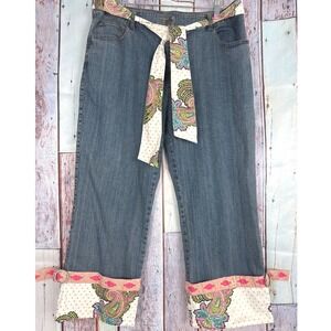 VTG JL New York Bohemian Paisley Cuff Sash Belt Cropped Wide Leg Size 14 Women